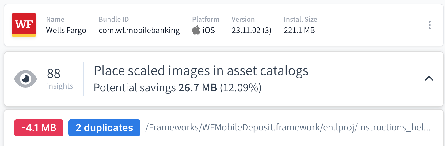 Wells Fargo's potential savings from putting scaled images in asset catalogs